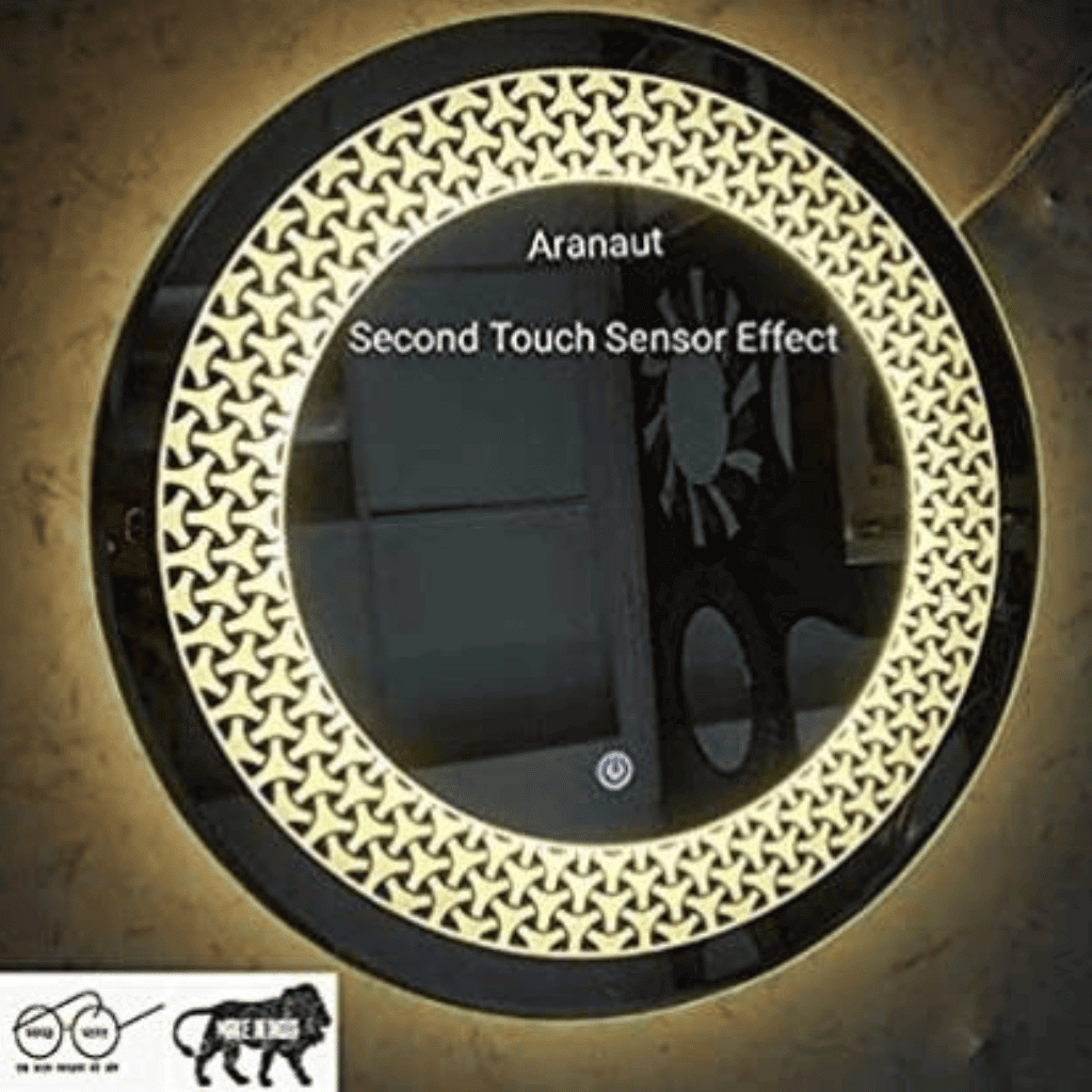 Decorative Round LED Mirror with Touch Sensor – Patterned Glow Design