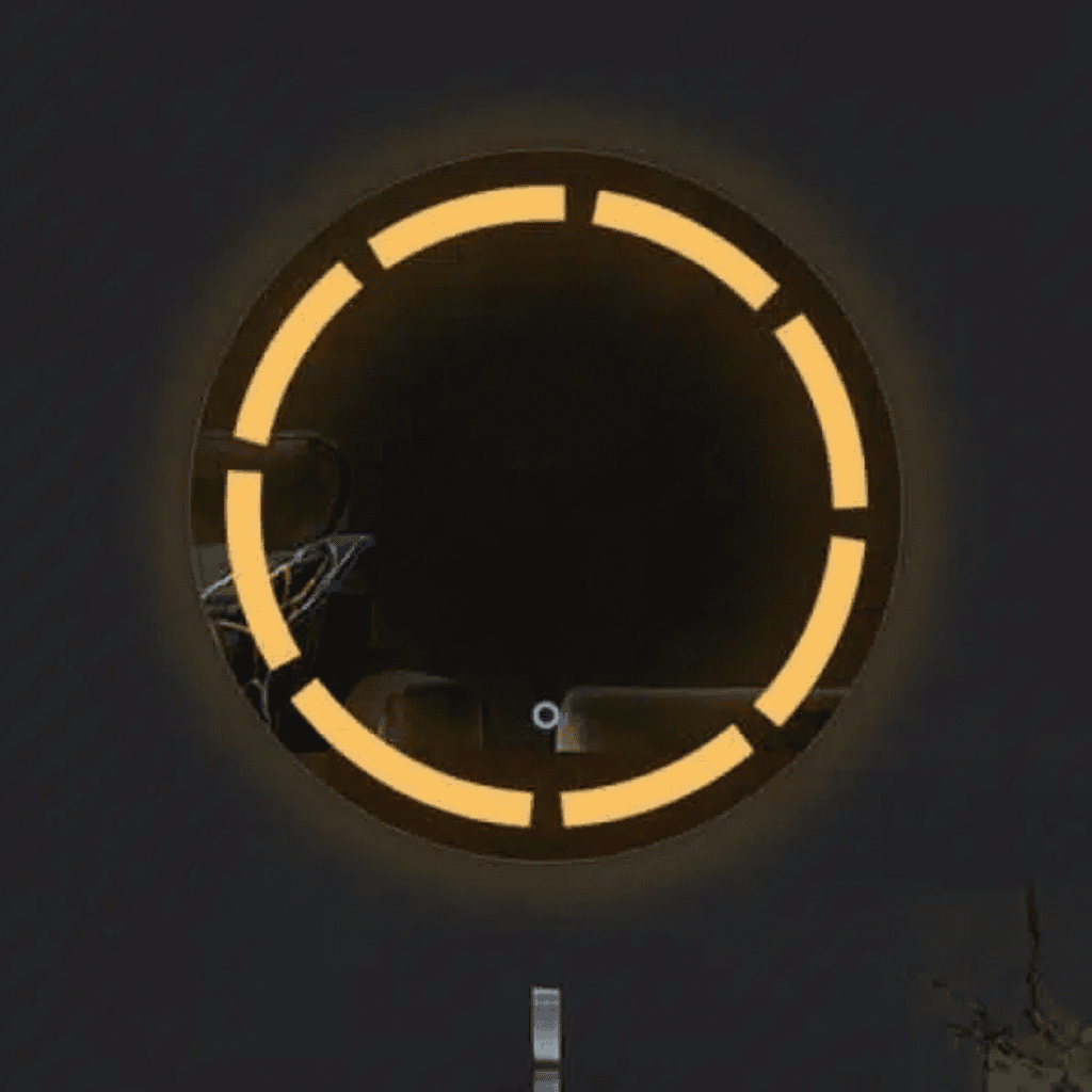 Circular LED Mirror with Illuminated Ring for Bathrooms and Living Rooms