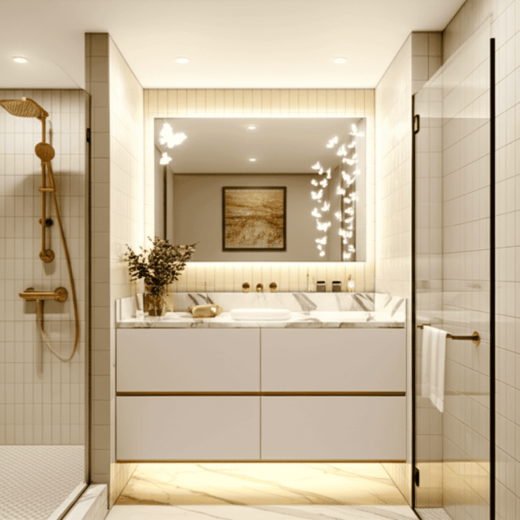 Artistic Bathroom Mirror with Butterfly Pattern Lighting