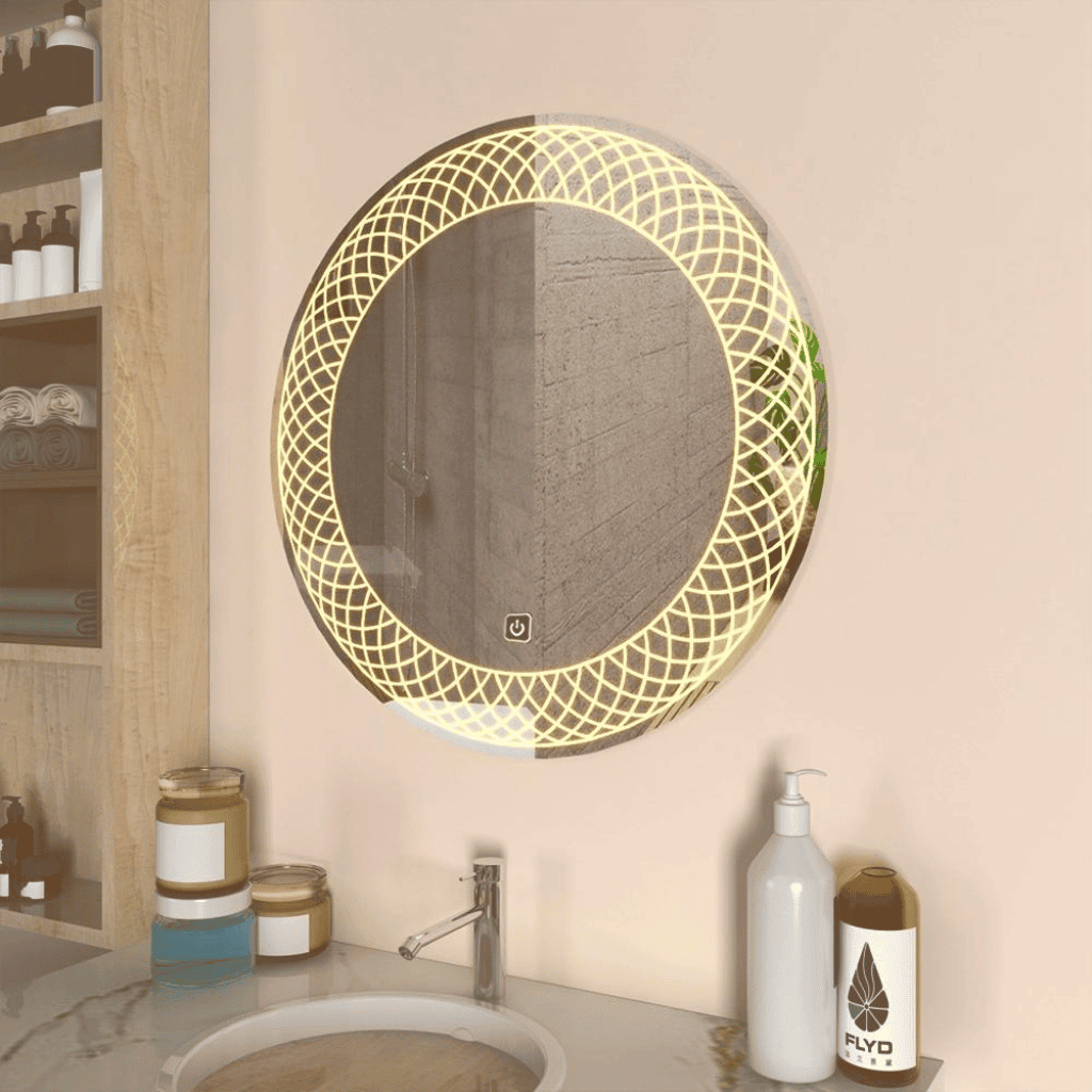 Designer Round LED Mirror India – Golden Lattice Light | Touch Sensor