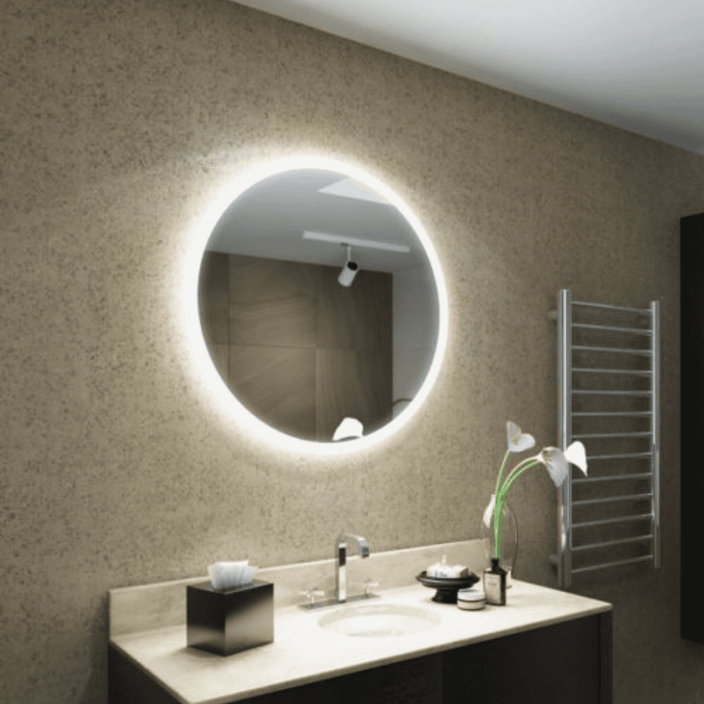 Halo Luxe Round LED Mirror with Wall Glow for Bathrooms