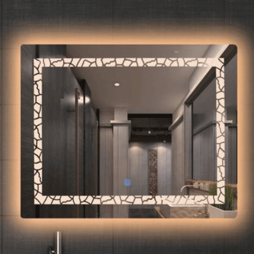Cracked Glass Design LED Mirror – Warm Backlit Touch Sensor Mirror