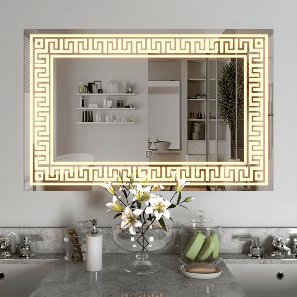 Elegant Wall Mirror with Greek Key LED Frame