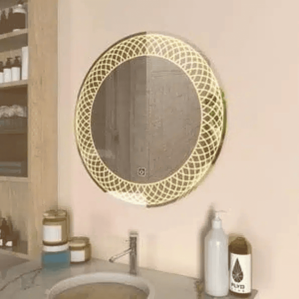 Golden Halo LED Mirror – Luxury Round Wall Mirror with Touch Sensor