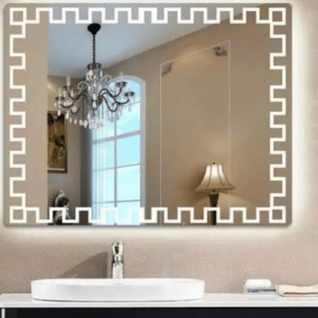 Geometric Border LED Mirror – Modern Rectangular Design