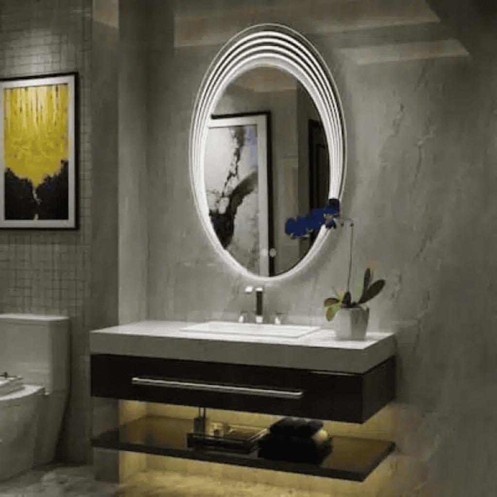 Illuminated Oval LED Mirror with Triple Ring Halo Glow