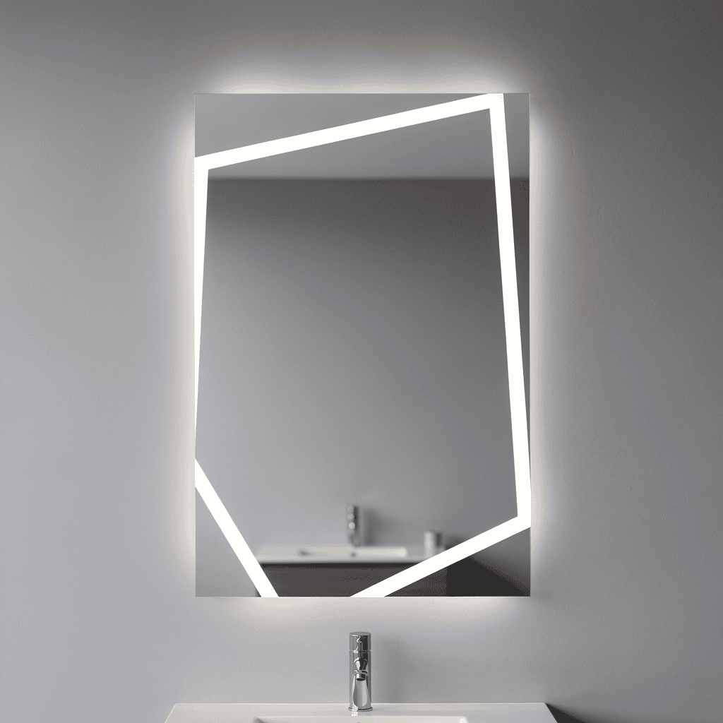 Geometric LED Mirror – Frameless Bathroom Mirror with Geometric Light Border