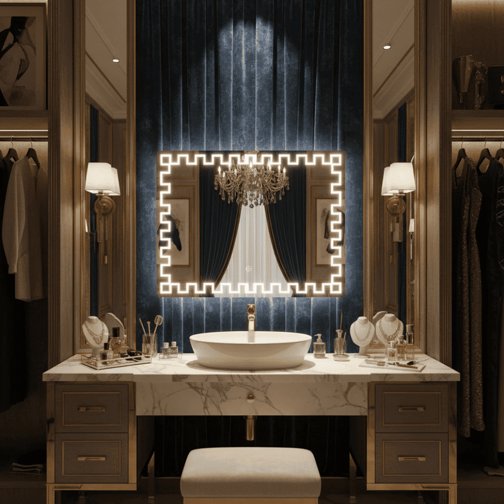 Geometric Border LED Mirror – Modern Rectangular Design
