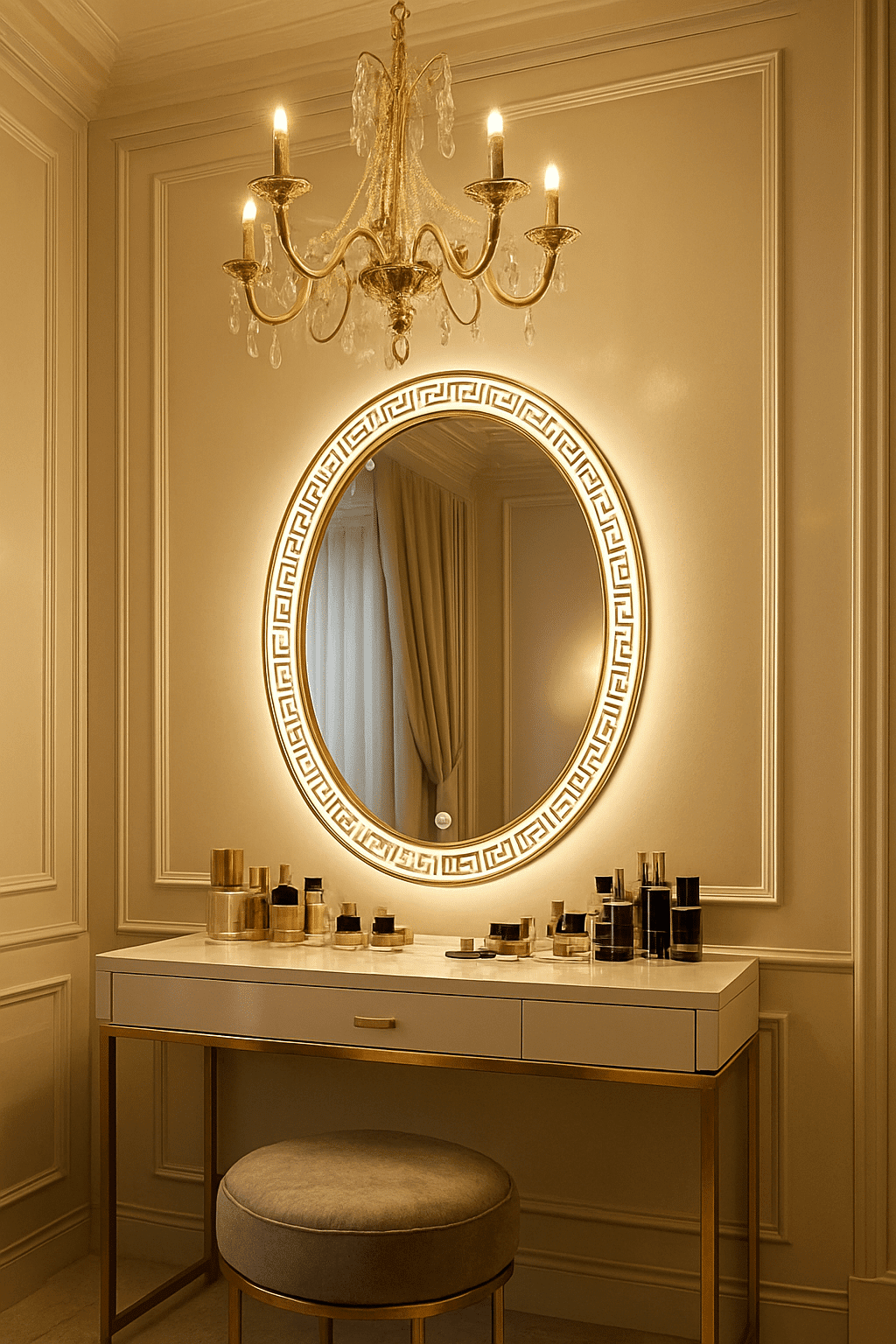Grecian Glow Oval Mirror with LED Backlight and Etched Border 3 Grecian Glow Oval Mirror with LED Backlight and Etched Border 3