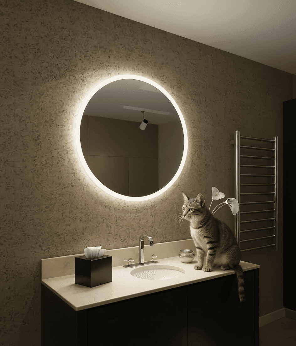 Halo Luxe Round LED Mirror with Wall Glow for Bathrooms