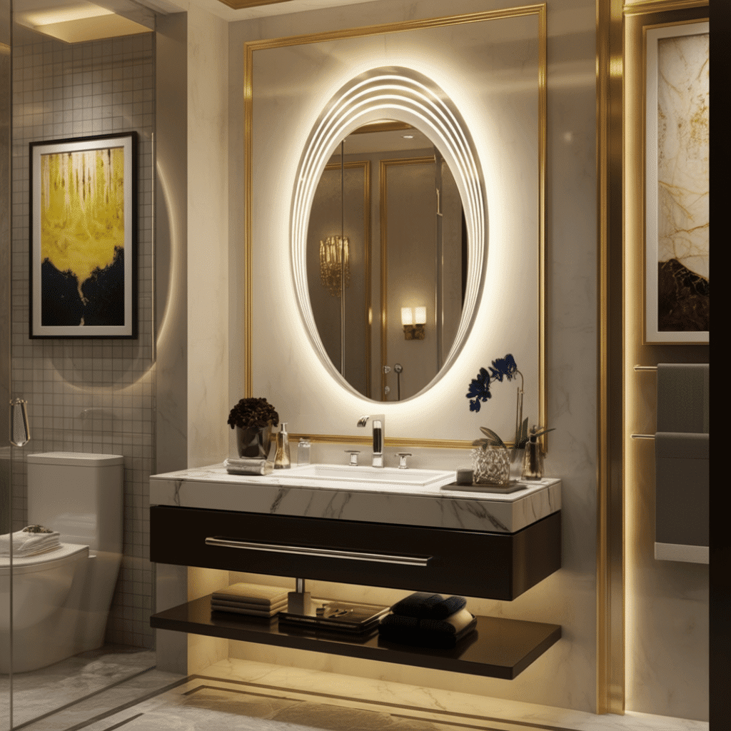 Illuminated Oval LED Mirror with Triple Ring Halo Glow