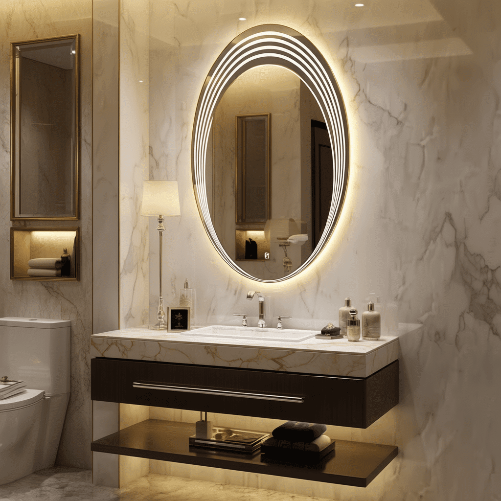 Illuminated Oval LED Mirror with Triple Ring Halo Glow