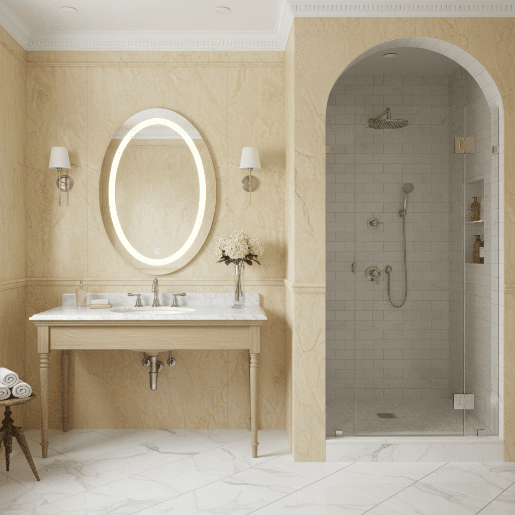 Oval led mirror handwash