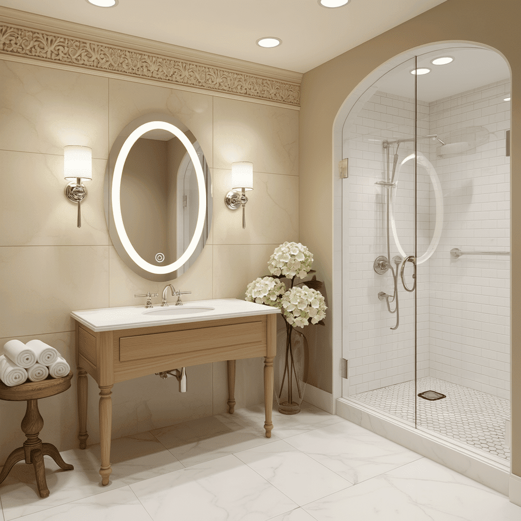 Oval led mirror handwash