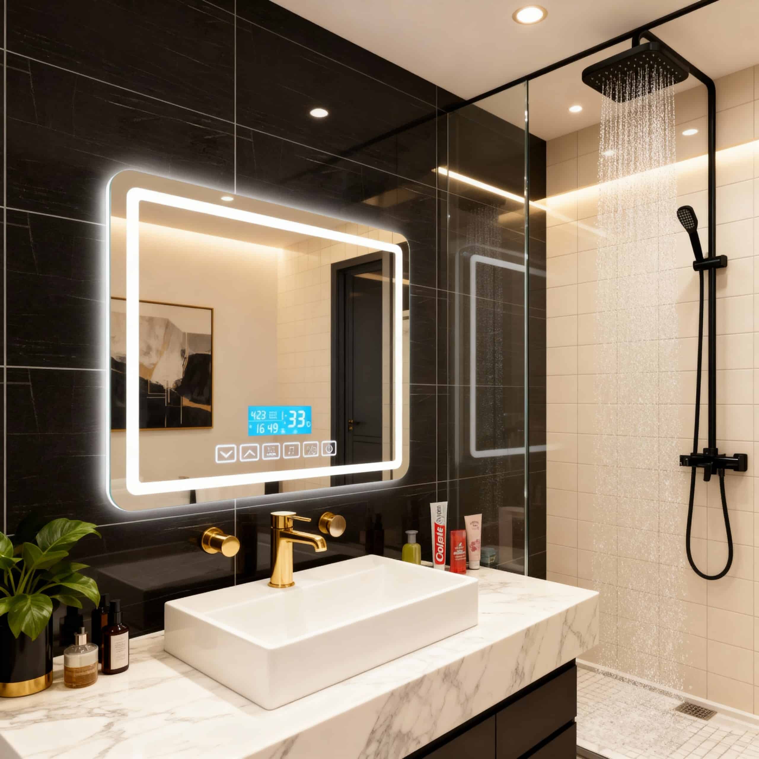Premium Smart Bathroom Mirror with Clock