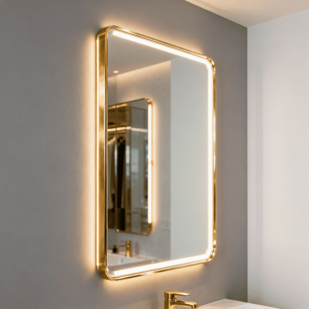 Gold Frame Vertical LED Mirror – Luxury Slim Design for Modern Spaces