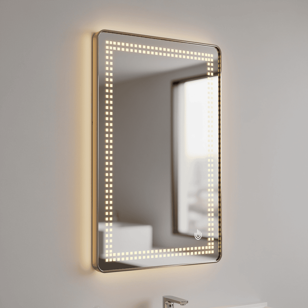 Golden Glow Pixel LED Mirror – Vertical Wall-Mounted Touch Sensor Mirror