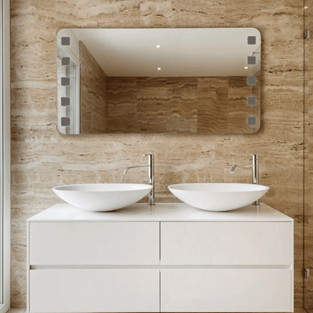 Rectangular Bathroom Mirror with Corner Lights