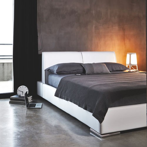 modern white platform bed.