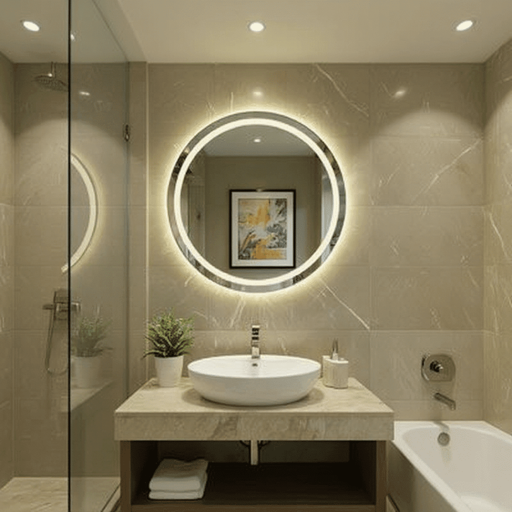 Amazing LED mirror Circle wall hanging washroom makeup mirror with Dimmer touch switch 5