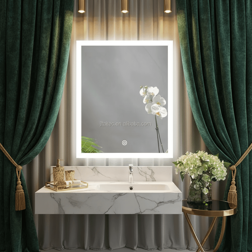 Rectangular LED Bathroom Mirror with Backlit Frame – Modern Design with Touch Control 4 Rectangular LED Bathroom Mirror with Backlit Frame – Modern Design with Touch Control 4
