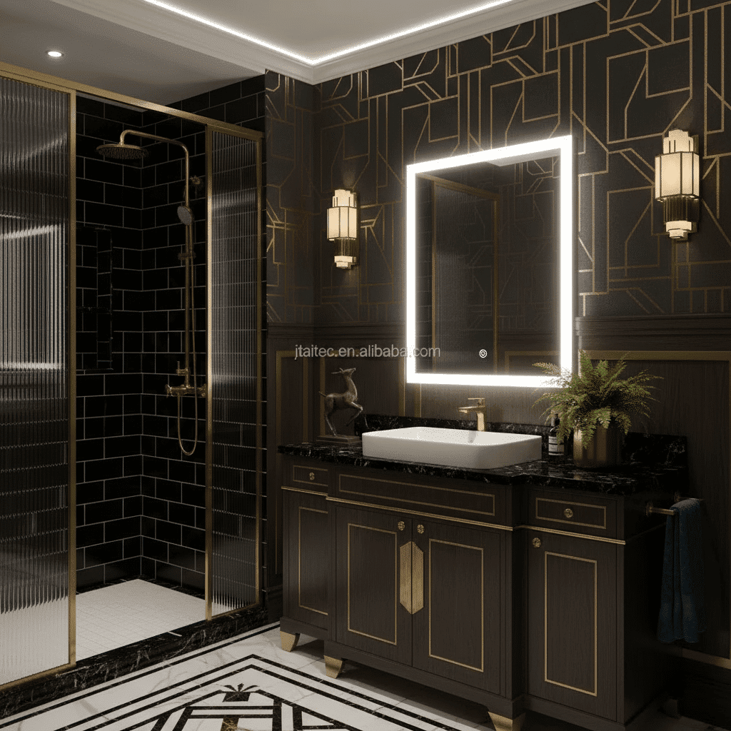 Rectangular LED Bathroom Mirror with Backlit Frame – Modern Design with Touch Control 3 Rectangular LED Bathroom Mirror with Backlit Frame – Modern Design with Touch Control 3