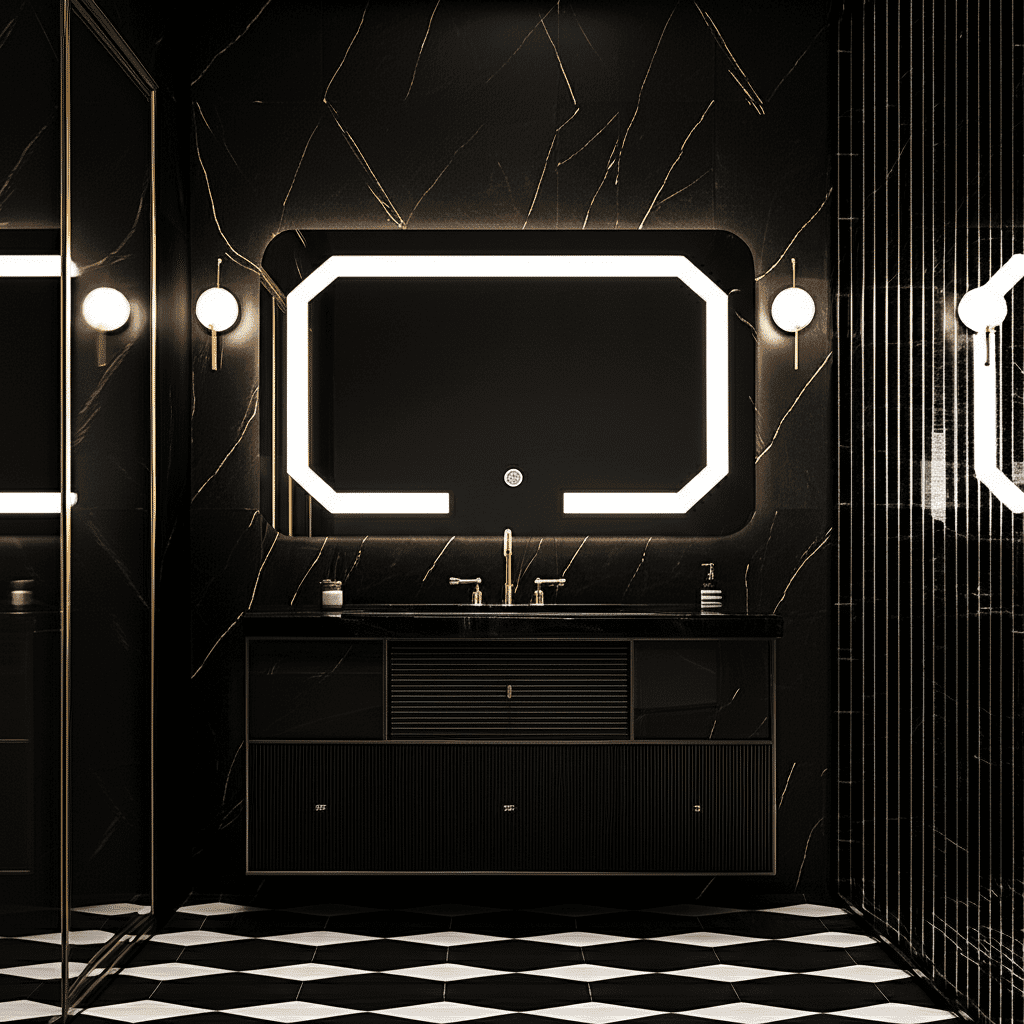 Rectangular LED Mirror with Geometric Backlighting | Modern Bathroom Mirror 3