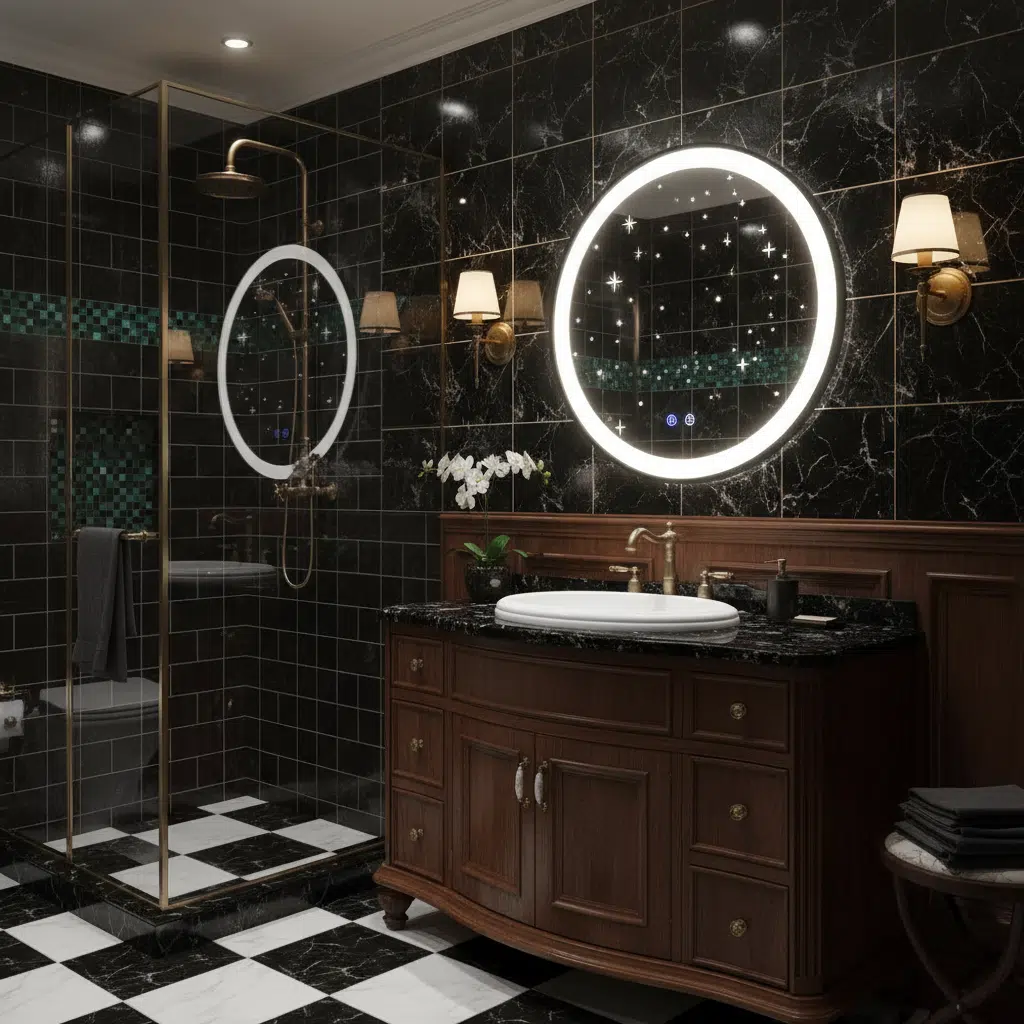 Round LED Bathroom Mirror with Touch Control – Modern Design with Backlit LED Frame 1