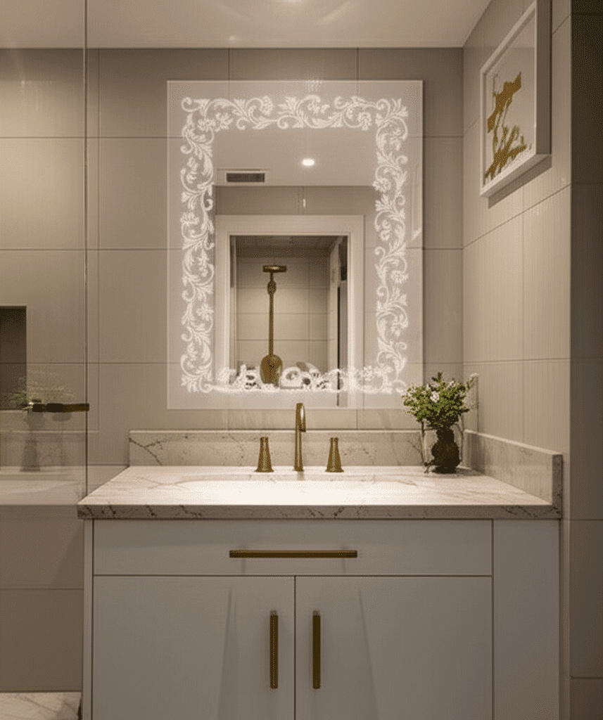 Luxury Floral Illuminated Bathroom Mirror