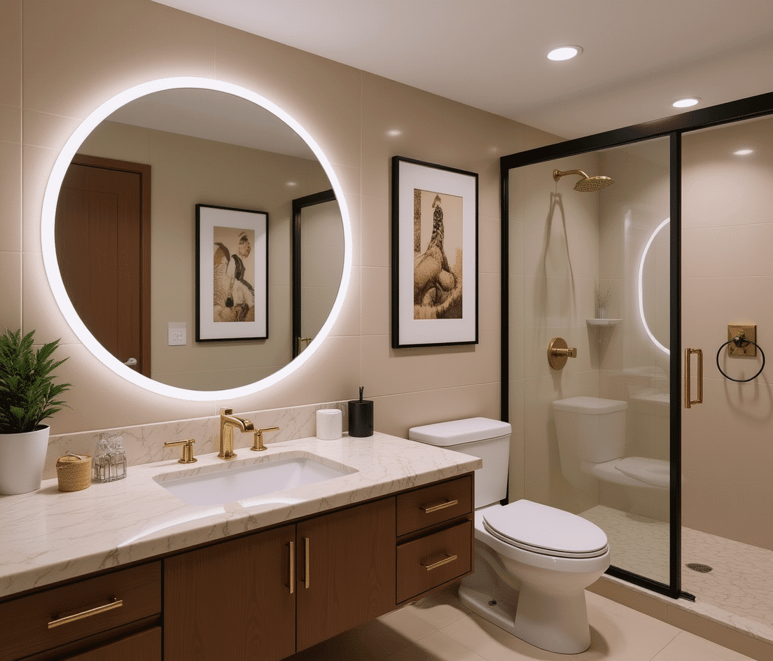 Circular LED Mirror with Soft Backlighting | Modern Frameless Bathroom Mirror
