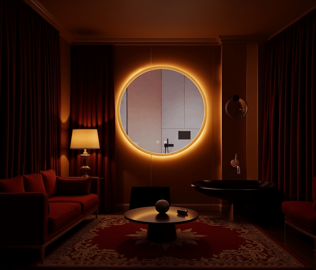 Circular LED Mirror with Soft Backlighting | Modern Frameless Bathroom Mirror