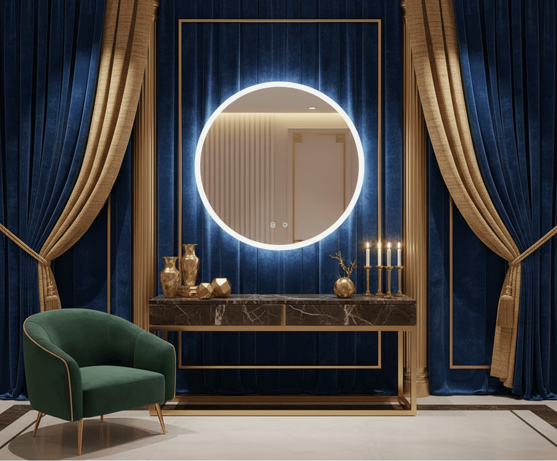 Circular LED Mirror with Soft Backlighting | Modern Frameless Bathroom Mirror