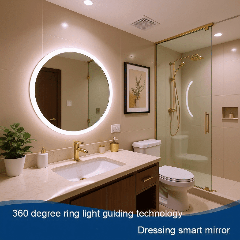 Smart Round LED Mirror with Clock Display for Bathroom