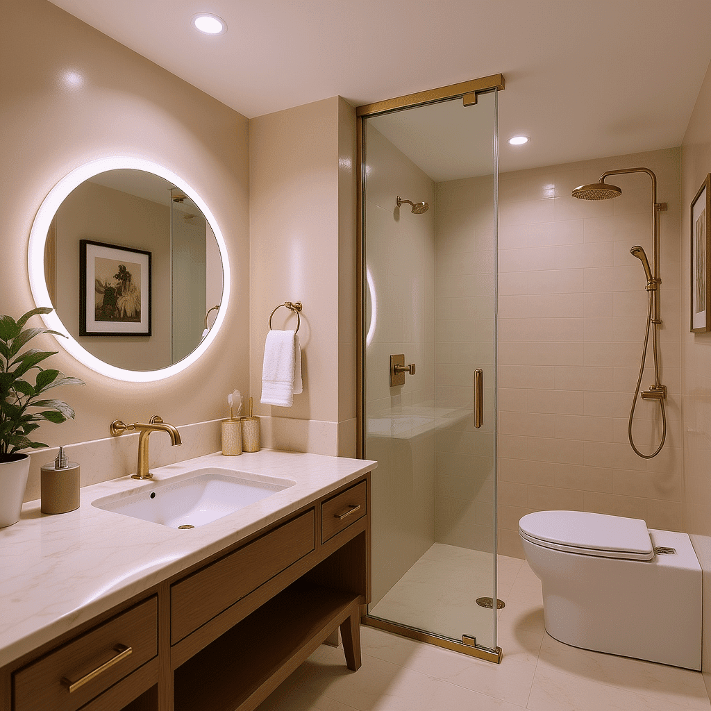 Smart Round LED Mirror with Clock Display for Bathroom