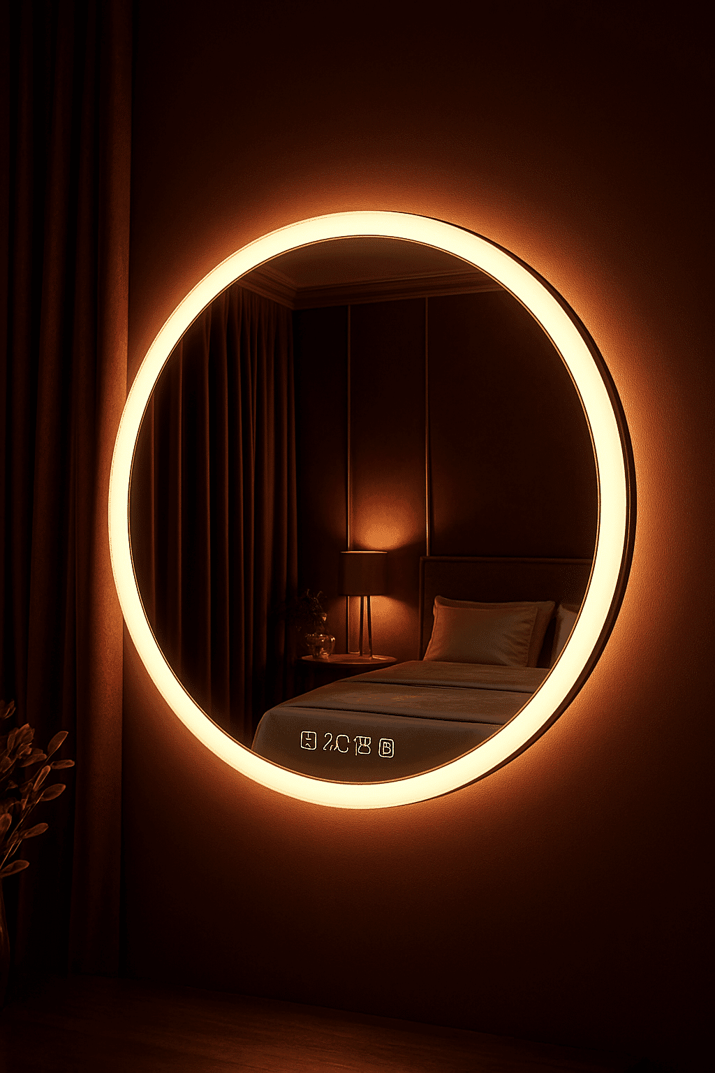 Smart Round LED Mirror with Clock Display for Bathroom