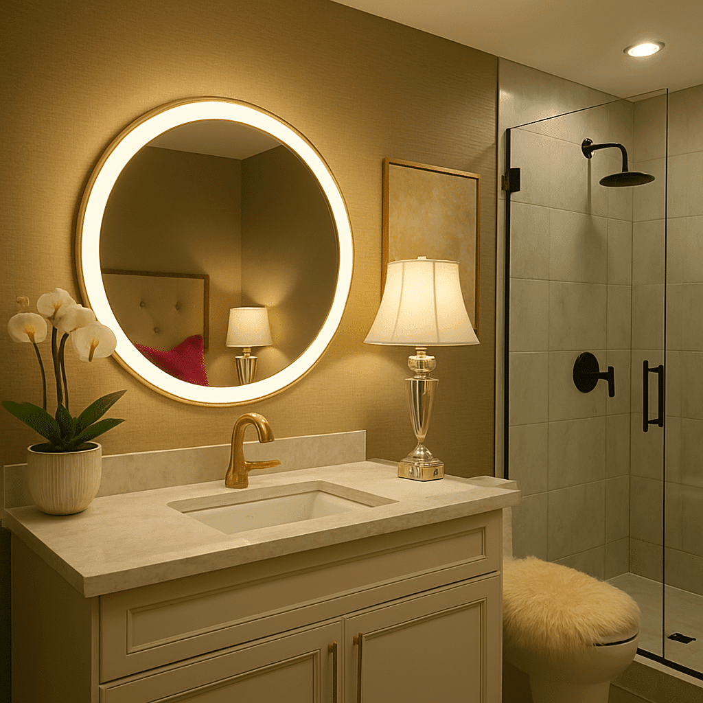 Smart Round LED Mirror with Clock Display for Bathroom