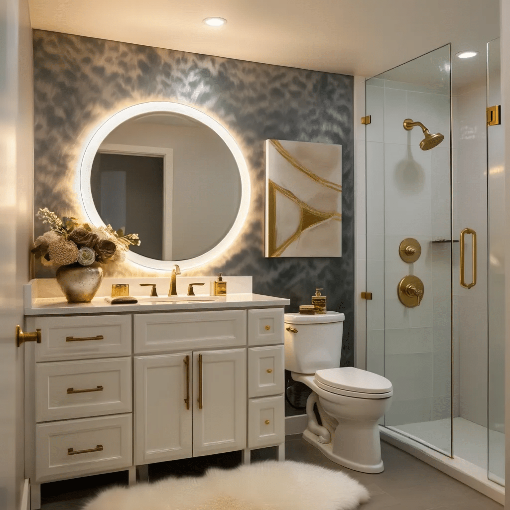 Smart Round LED Mirror with Clock Display for Bathroom