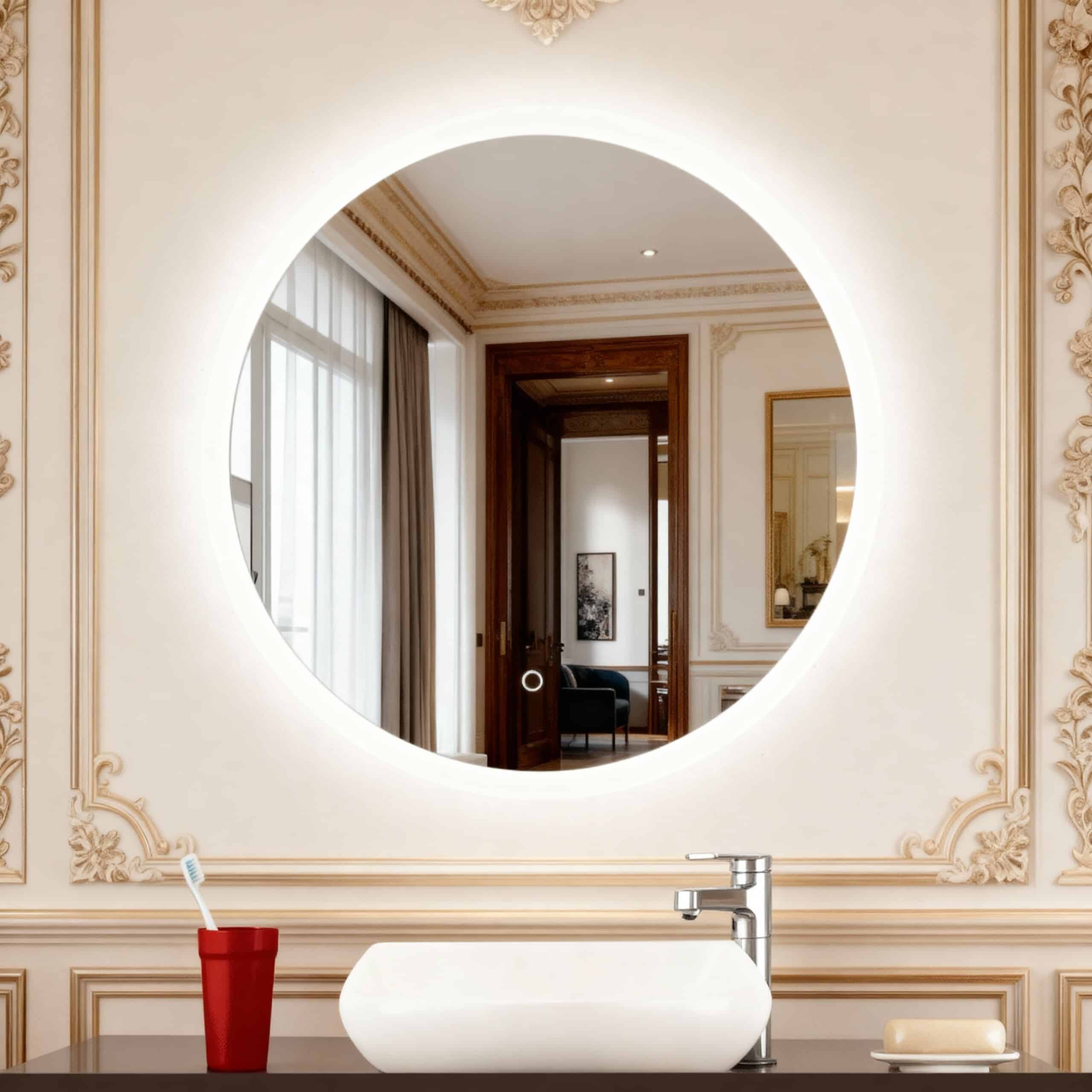 Round LED Bathroom Mirror with Anti-Fog & Touch Sensor