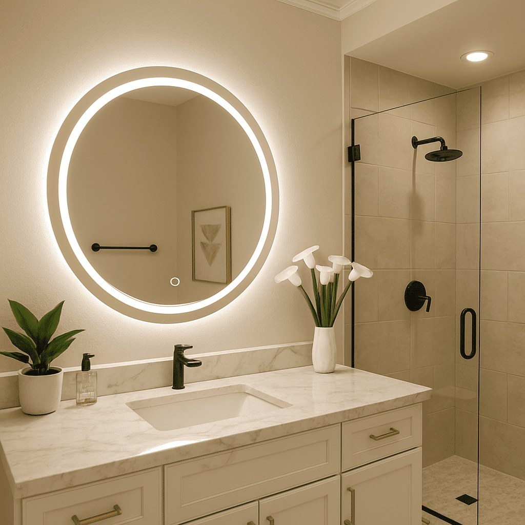 Dual Tone Round LED Mirror with Touch Sensor & Anti-Fog