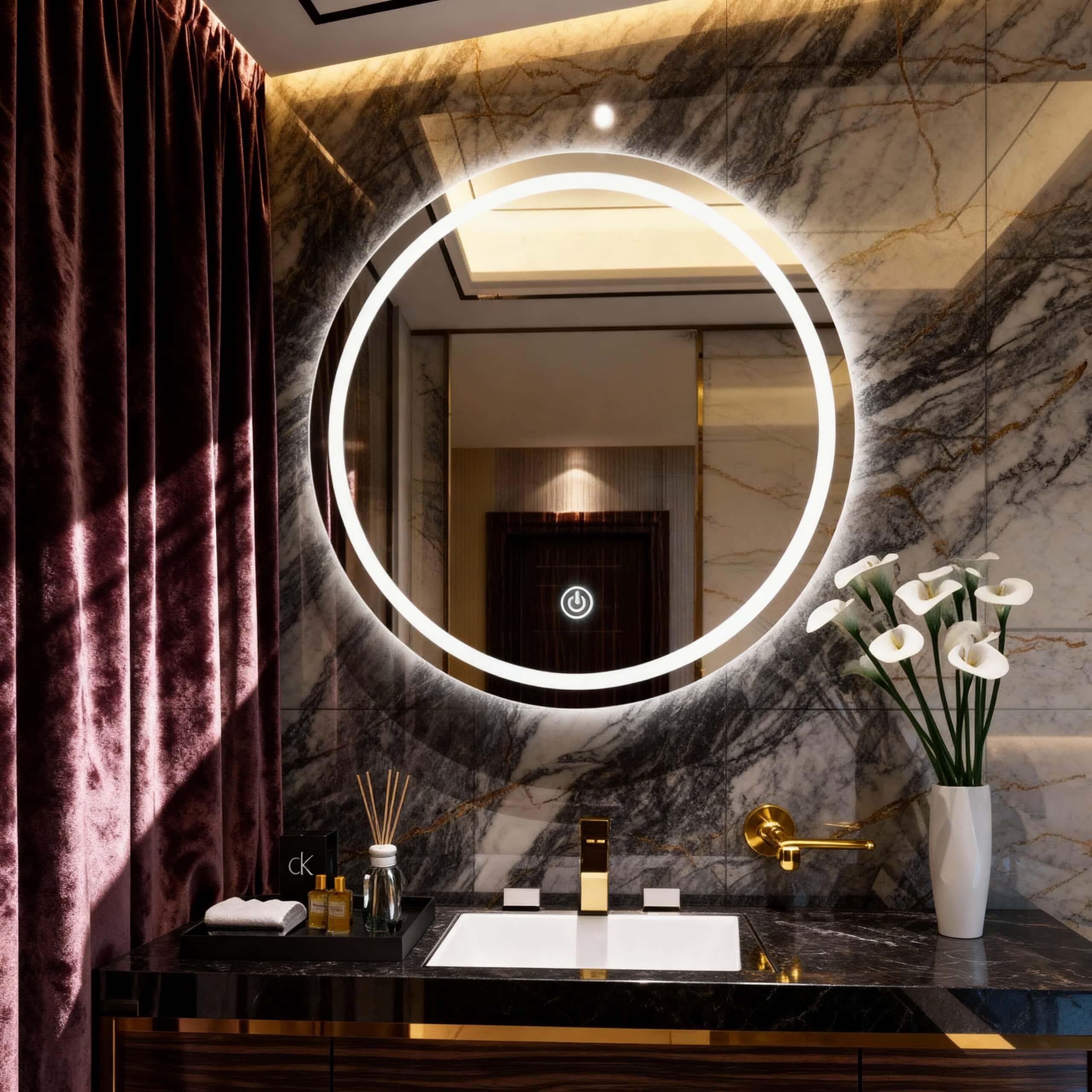 Dual Tone Round LED Mirror with Touch Sensor & Anti-Fog