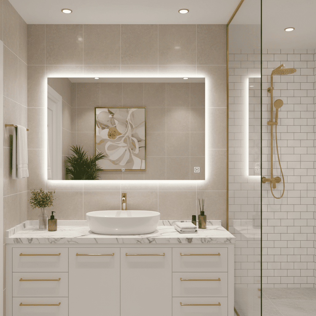 Scandinavian Style Bathroom with Backlit Mirror Design