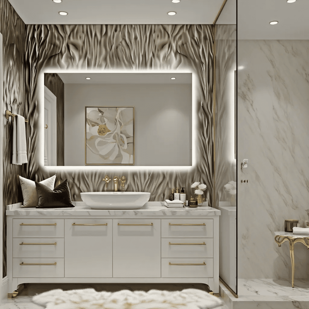 Scandinavian Style Bathroom with Backlit Mirror Design