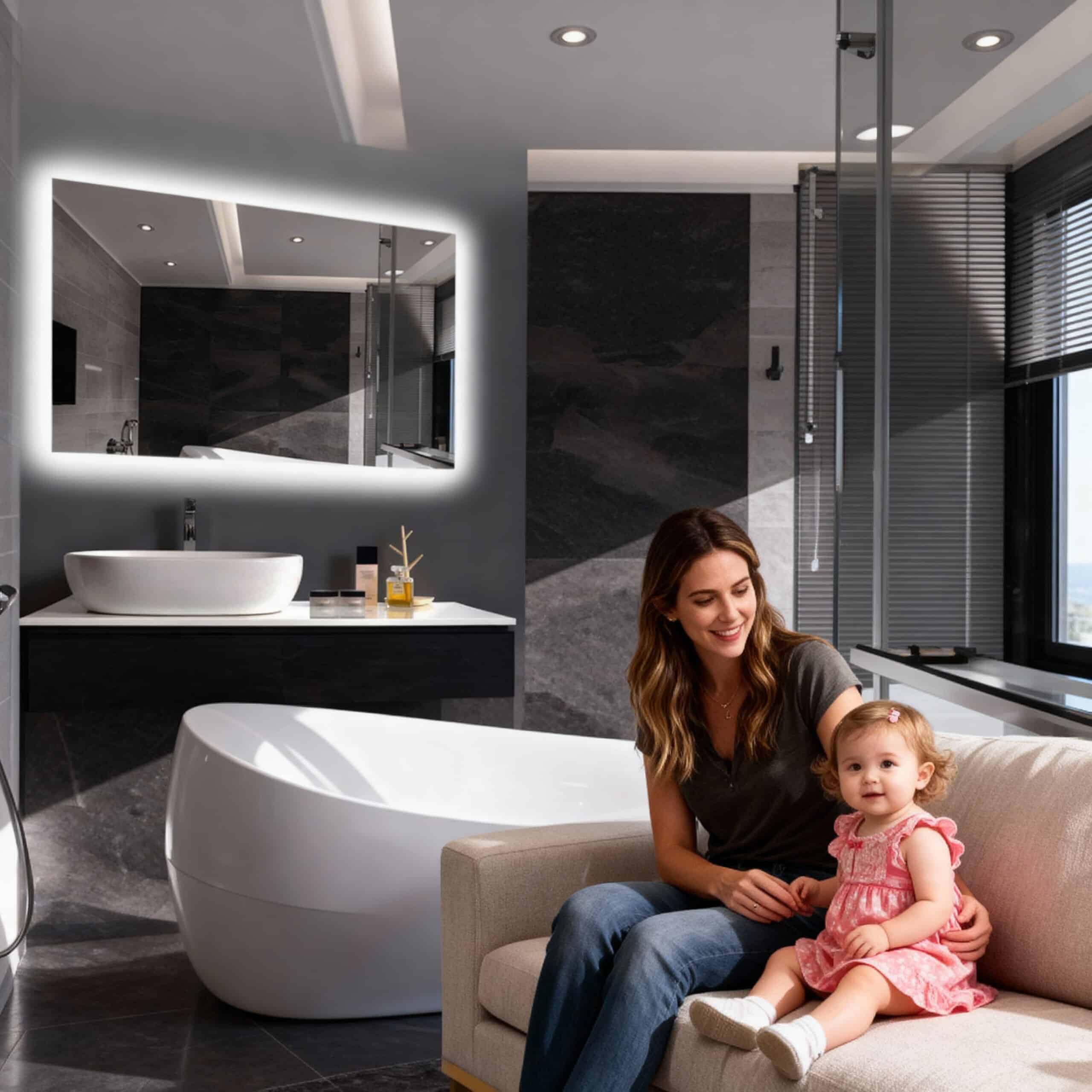 Scandinavian Style Bathroom with Backlit Mirror Design
