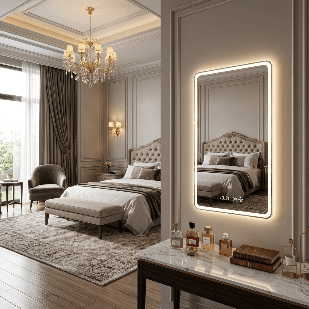 Luxury LED Mirror for Bedroom Vanity with Soft Ambient Lighting