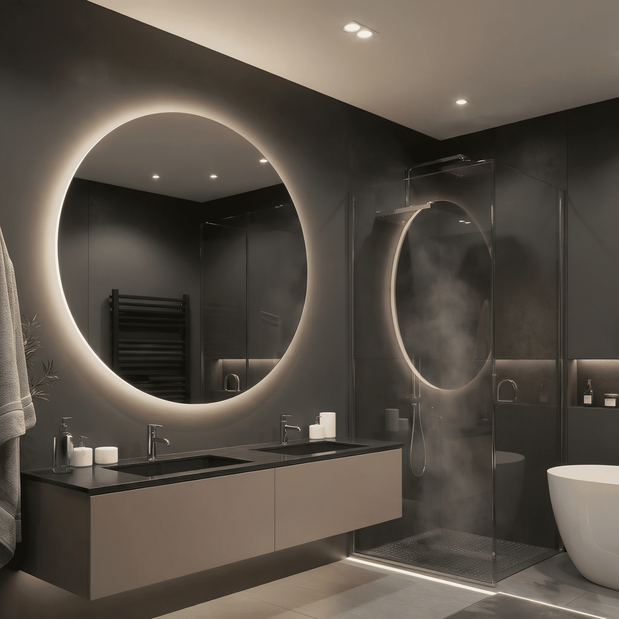 Large Round LED Bathroom Mirror with Ambient Backlight