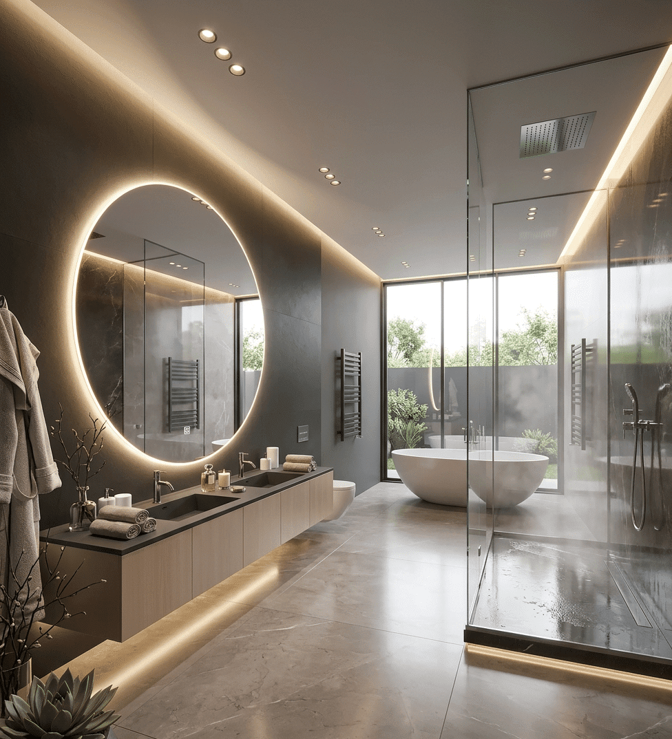 Large Round LED Bathroom Mirror with Ambient Backlight 1