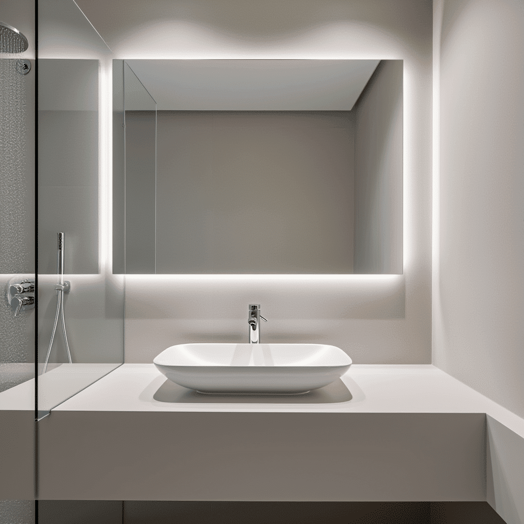 Scandinavian Style Bathroom with Backlit Mirror Design