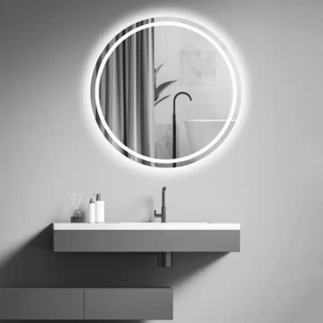 Circular LED Mirror with Bright Backlighting | Modern Frameless Design for Bathrooms