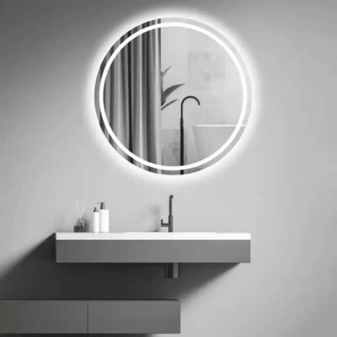 Circular LED Mirror with Bright Backlighting | Modern Frameless Design for Bathrooms