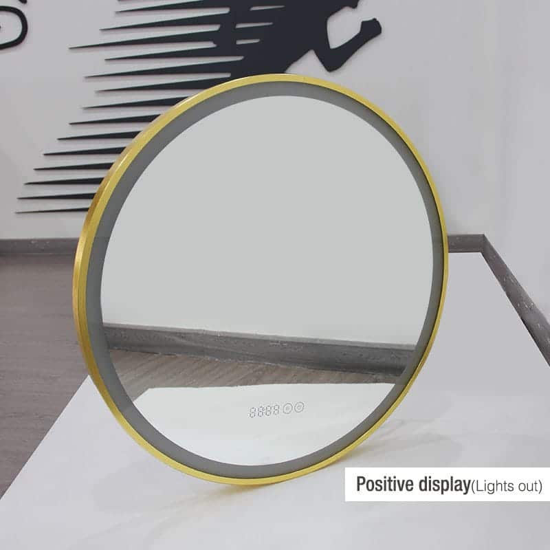 Modern Bathroom with Round LED Mirror and Warm Ambient Lighting